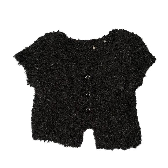 Anthropologie Knitted & Knotted Fuzzy Black Wool Sparkly Cardigan Sweater Medium - Picture 2 of 4